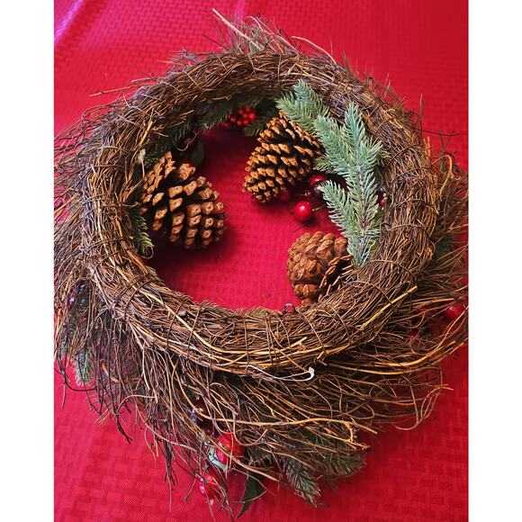 Traditional Christmas Wreath Artificial Ralph Lauren Front Door Pinecone Berries - Picture 9 of 15